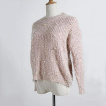 Load image into Gallery viewer, Autumn Winter New Korean Women Sweater Fashion Beaded Harajuku Clothing O-neck Long-sleeved Knit Shorts Top England Style