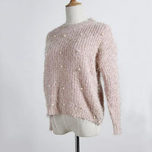 Autumn Winter New Korean Women Sweater Fashion Beaded Harajuku Clothing O-neck Long-sleeved Knit Shorts Top England Style